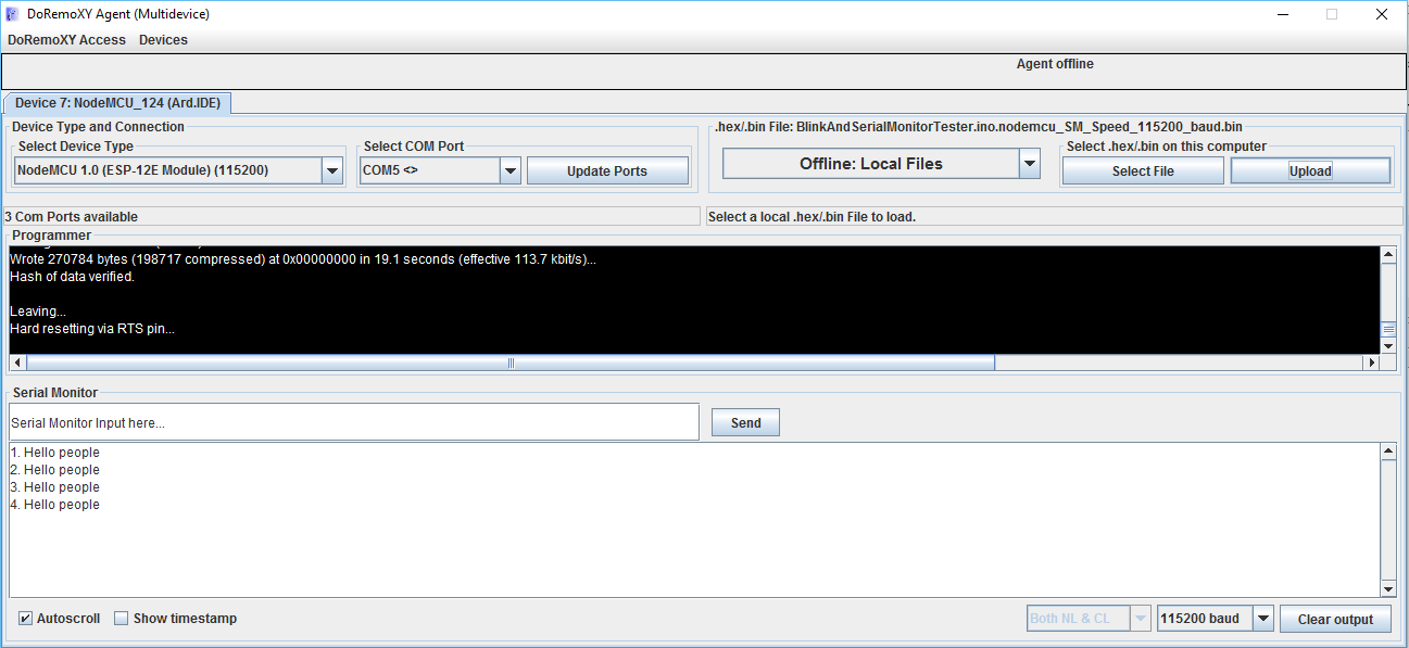 Local binary file loaded to NodeMCU with Serial Monitor data